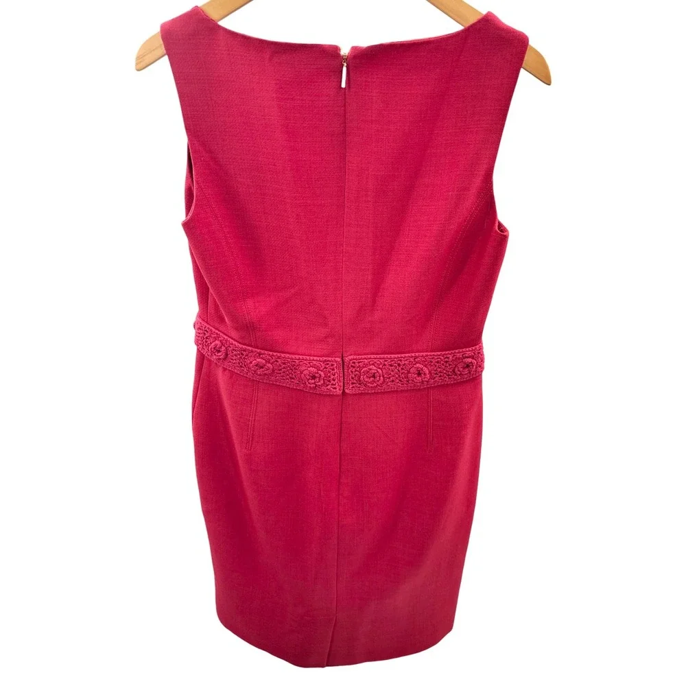 Tory Burch Womens Red Wool Blend Crochet Trim Square Neck Shift Dress Size 8‎